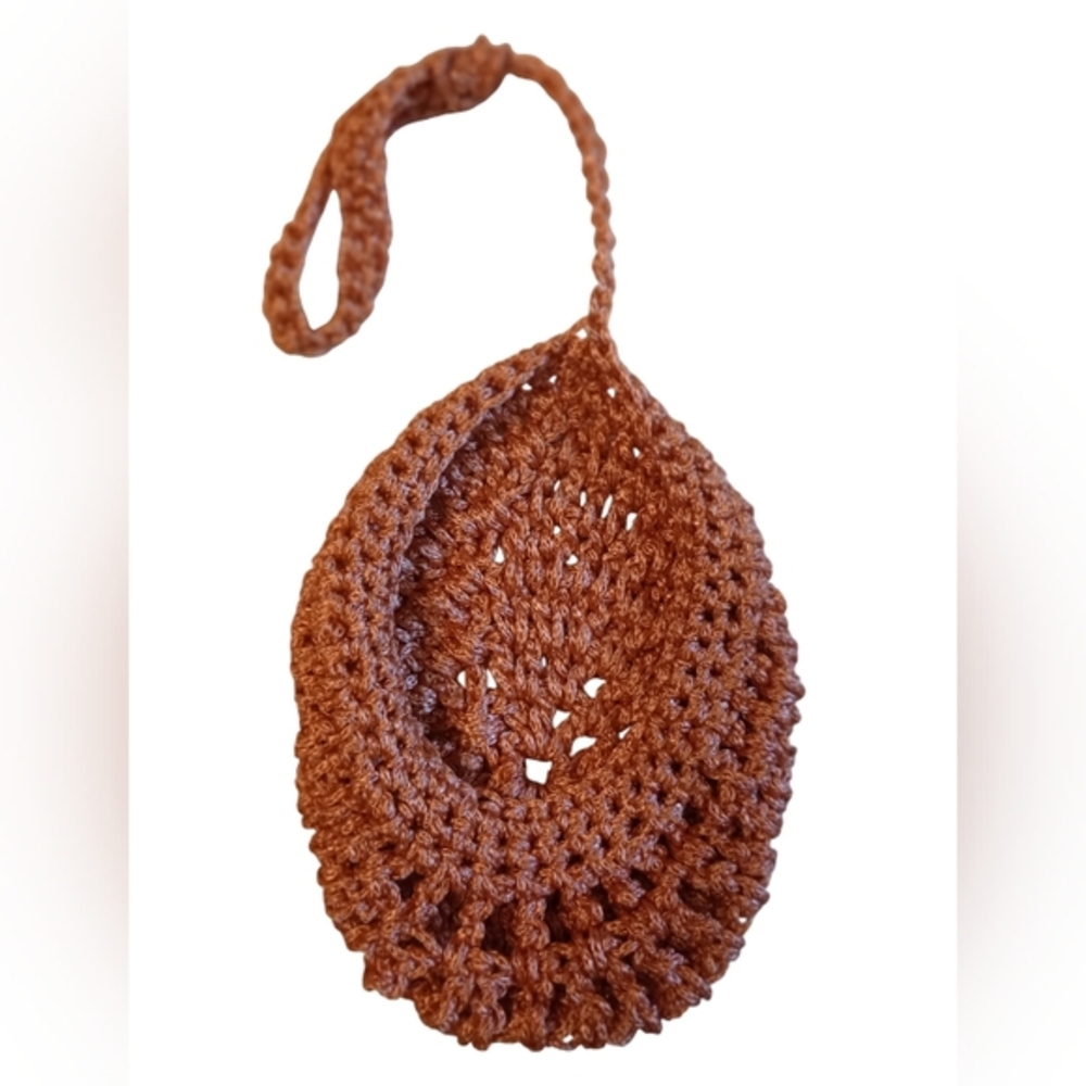 Air Plant Hanger Basket, Orange, Crocheted, Boho Style, Pre-owned